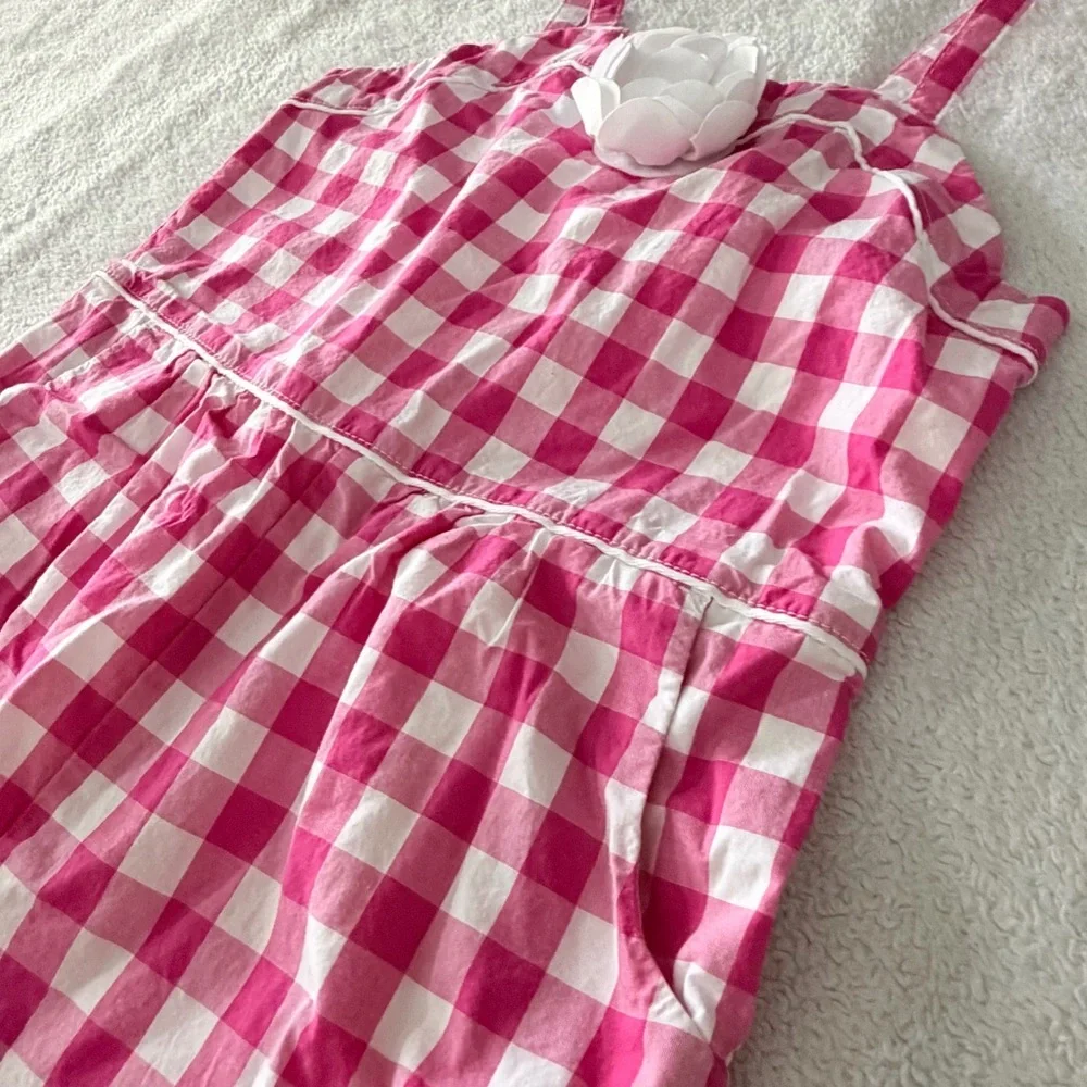 Janie and Jack | Pink Gingham Rosette Romper | Size 5